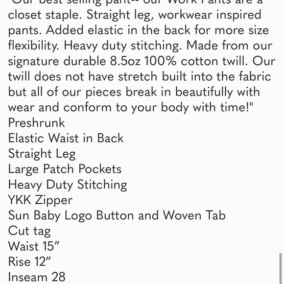 NWOT BBP Work Pants in Espresso, S - Picture 14 of 14